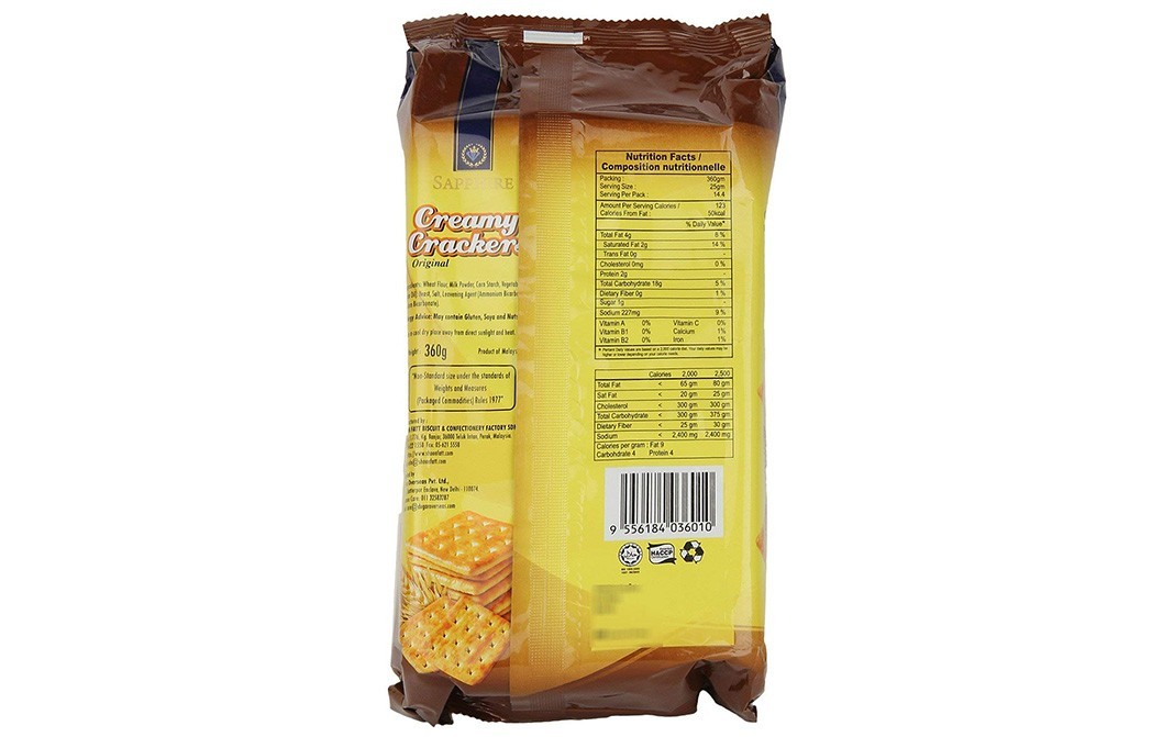 Sapphire Creamy Crackers Original    Pack  360 grams